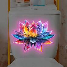 1pc Glow-In-The-Dark Colorful Lotus Flower Removable Waterproof Sticker, Suitable For Bathroom, Toilet - Pink Glow, Vibrant Colors, Lotus Stickers - View 3
