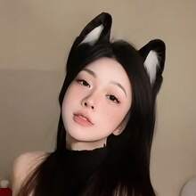Black Cute Cat Ear Headband, Inspired By Wolf And Fox, Fluffy & Washable, Cosplay Prop, Anime Lover Halloween Gift - Multicolor - View 10