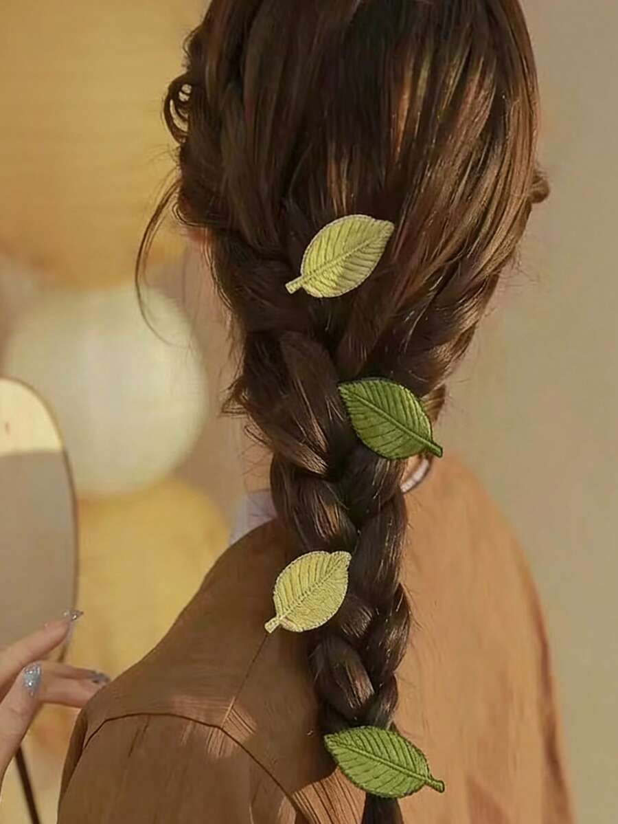 Kẹp tóc họa tiết lá thêu! Phụ kiện tóc tươi mới! Kẹp tóc mái tinh tế với viền lá trang nhã, phụ kiện tóc, mùa hè, kỳ nghỉ, du lịch, phụ kiện đội đầu, kẹp càng cua, lễ hội, sinh nhật. - Nhiều màu - Xem 1
