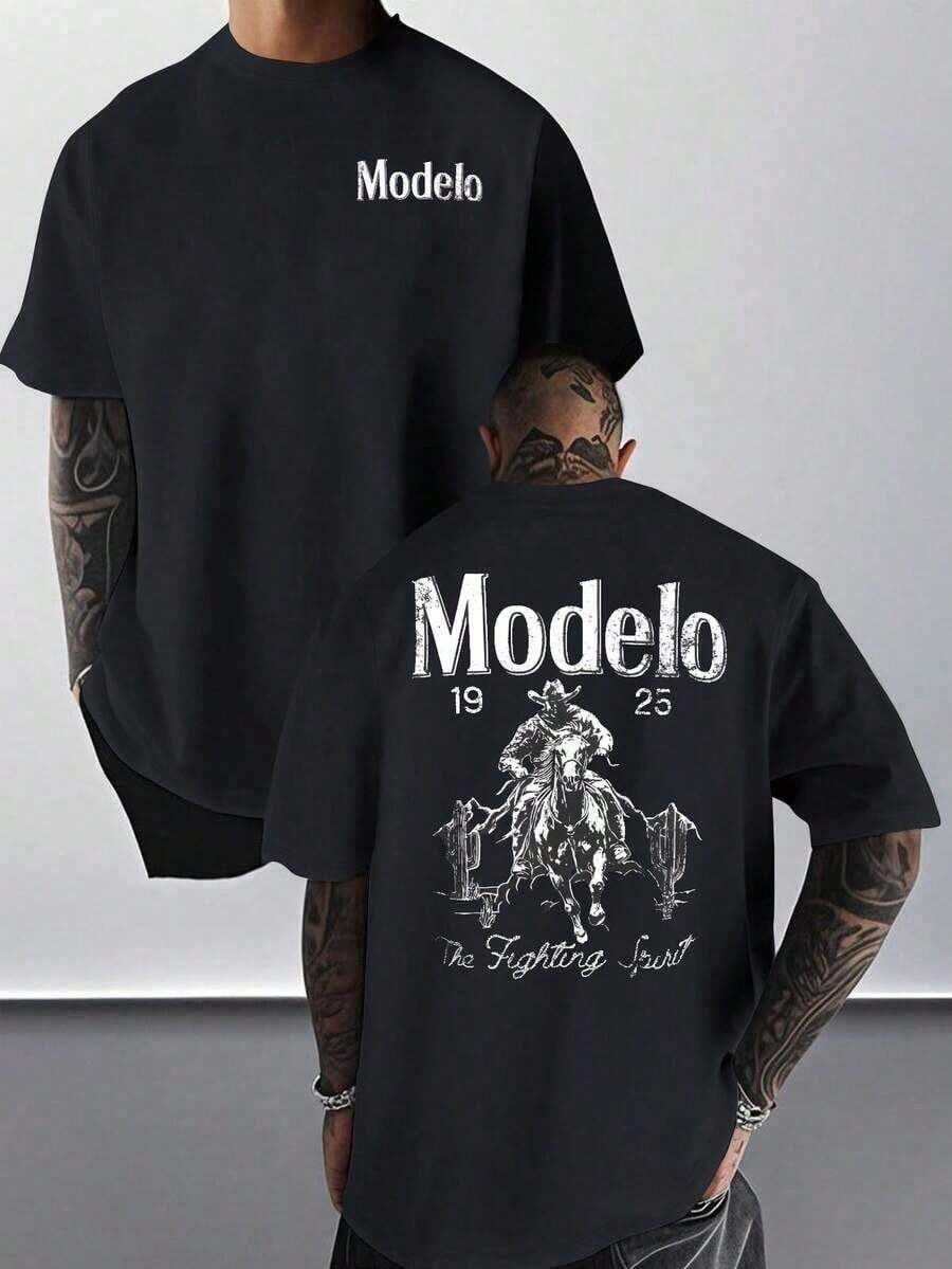 Camiseta Modelo estampado gráfico playeras de hombre algodón puro estilo deportivo informal estilo urbano moderno ideal para viajes deporte uso diario nacional envio - Negro - Ver 1