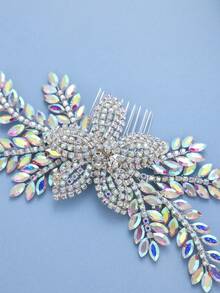 1pc Women's Iridescent AB Crystal Leaf Hair Comb, Elegant Bridal Hair Accessory For Wedding, Ball, Party,Festival,Birthday - Color - View 4
