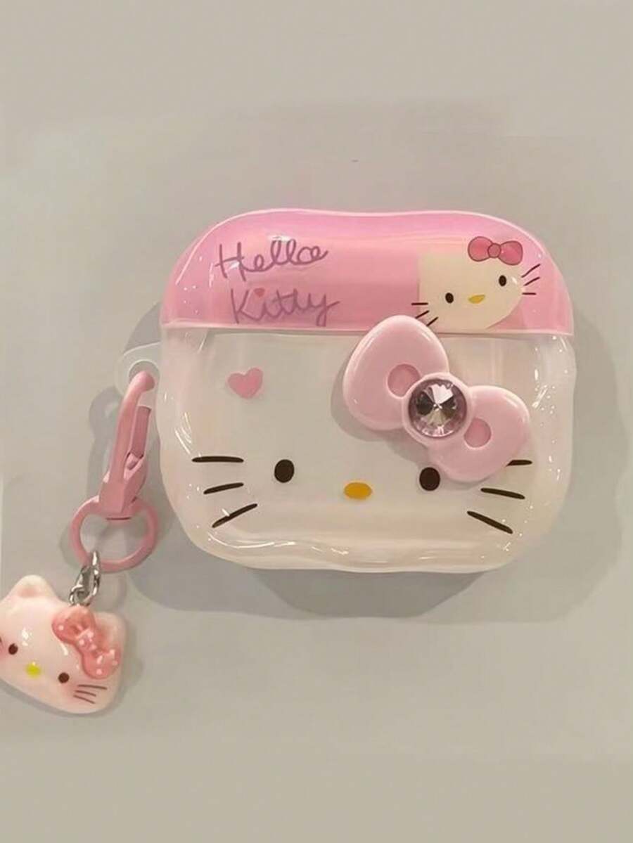 SANRIO 1个可爱KT卡通吊坠蓝牙无线耳机保护套，兼容苹果1/2/Pro/3/Pro2/4/Pro3 - 粉色 - 查看 1
