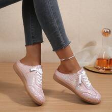 Nuevos tenis planos tipo slip-on de primavera, zapatos deportivos casuales para mujer - Rosa - Ver 2