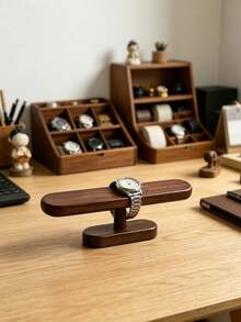 1PC Light Luxury Retro Style Brown Solid Wood Watch Stand, Men's/Women's Universal Watch Display Stand, Desktop Storage Ornament Watch Stand, Suitable For Home Use, Dressing Table, Desktop, Foyer, Bathroom, Holiday Gift Giving - Brown - View 4