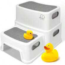 Toddler Step Stool For Bathroom Sink 2 Step Non-Slip Plastic Stool With Handle For Toilet Potty Training, Kitchen Counter (White-Pink) - White-grey - View 4
