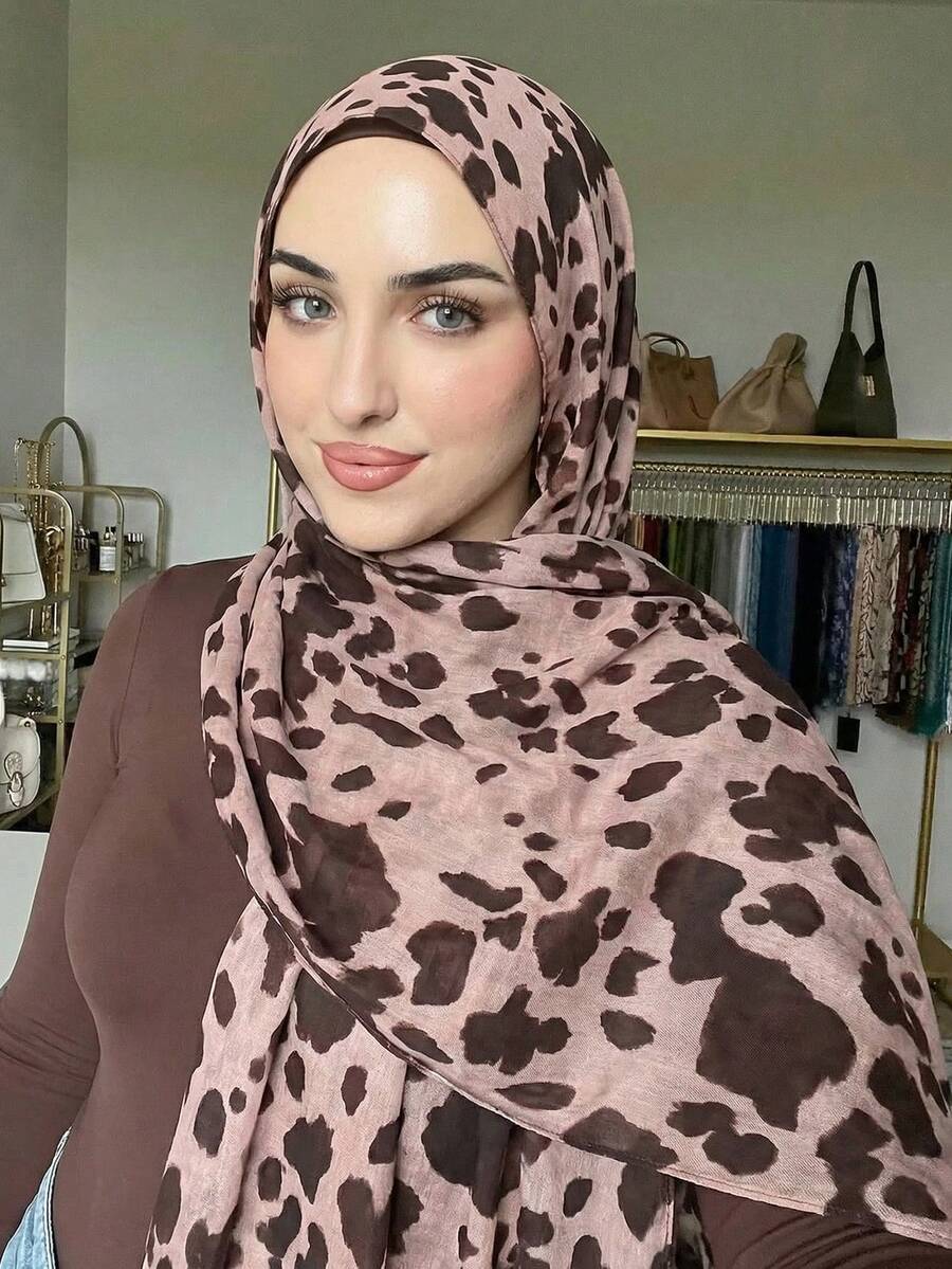 1 chiếc khăn choàng nữ phong cách Bohemian in họa tiết da báo màu nước, chất liệu viscose, kiểu dáng thường ngày, đa năng cho sử dụng hàng ngày, mùa xuân/hè, phụ kiện du lịch, kỳ nghỉ.