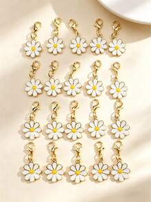 10pcs/Set Mini Daisy Flower With Lobster Clasp Keychain, Y2K Floral Bag Accessories Set, Car Decor, Backpack Pendant, Suitable For School, Cute Goth Style - White Eight-petal Flower - View 8