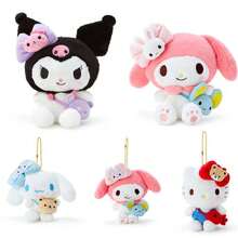 SANRIO 三丽鸥 Hello Kitty 夏威夷时尚毛绒玩具 1 件装，My Melody、Kuromi、Pochacco，学生背包，可爱毛绒玩偶，包包挂件，礼品包装，节日礼物 - 彩色 - 查看 3