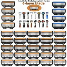 Maquinilla de afeitar con 6 capas de cuchillas, maquinilla de afeitar manual para hombres, kit de cuchillas, soporte, mango para el afeitado y eliminación del vello facial y barba compatible - Multicolor - Ver 2