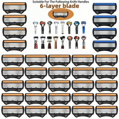 Shaving Razor 6-Layer Blade Razor For Men Shaver Manual Razor Blade Kit Holder Shaving Handle Face Hair Remove Beard Compatible