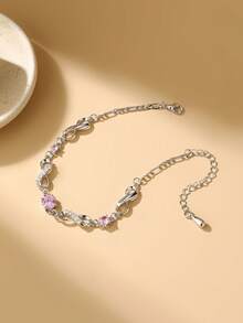 1 chiếc vòng tay hình số 8 tối giản dễ thương đính đá Zirconia, thích hợp cho đi biển, dự tiệc, kỳ nghỉ, trang phục hàng ngày và phong cách cá nhân. - Bạc Hồng - 2 - Xem 3