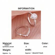 两枚优雅闪亮水滴形合成锆石情侣戒指，订婚、求婚、结婚戒指套装，适合求婚、情人节、生日、周年纪念惊喜和日常佩戴，浪漫礼物戒指 - 銀色 - 查看 7