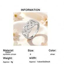 1 chiếc nhẫn nữ solitaire hình vô cực thanh lịch, lãng mạn đính đá Cubic Zirconia - Món quà trang sức lý tưởng - Nhẫn kỷ niệm, đính hôn, cưới - Quà Giáng sinh, quà Ngày Valentine - Bạc - Xem 10