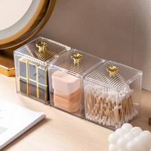 Bộ 3 hộp đựng bông tẩy trang và tăm bông bằng acrylic có nắp đậy, hộp đựng cọ trang điểm và son môi trong suốt chống bụi, hộp đựng mỹ phẩm đa năng dùng trên bàn trang điểm và phòng tắm, hộp đựng đồ dùng nhỏ trên bàn làm việc. - Trong sáng - Xem 1