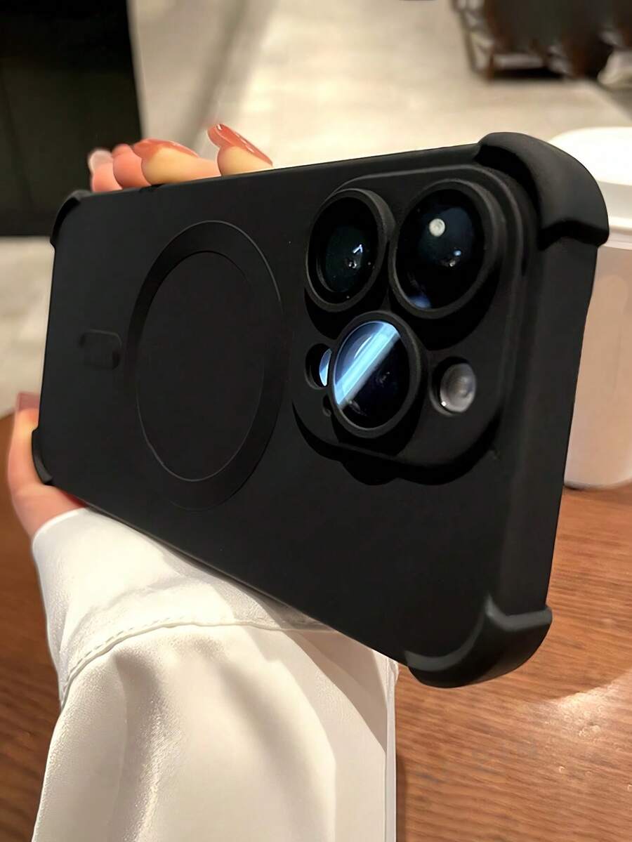 Silicone Shock-Proof Soft Phone Case, Compatible With IPhone 17 Pro Max, 17 Pro, 17 Air, 17, 16, 15, 13, 12, 14 Pro Max Plus, Supports Wireless Charging, With Lens Protection Cover - Black - View 1