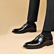 Formal Footwear Mens Pointed Toe Buckle Decor Wedding Casual Leather Dress Shoes Shoes Business Office - Black - View 4