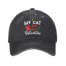 1pc 1pcs Piece Unisex Retro Washed Baseball Cap Suitable For Golf, Truck Driver Hat & Casual Wear - Vintage Protection Outdoor Cap With My Cat Is My Valentine Theme Pattern - 黑色 - 查看 2