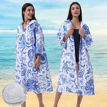 Unisex Quick-Dry Zipper Sleeve Surfing Poncho Changing Robe Hoodie, Ultra-Fine Fiber Beach Diving Wetsuit Top Surfing Swimming Bathrobe - One Size - Multicolor - View 10