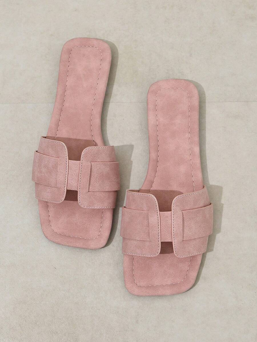 Ximi Ruo Korean Style Casual Flat Slippers Women, Open Toe Summer Outdoor Braided Roman Sandals, Fashion French Style Ladies Dress Beach Flip Flops - Pink - View 1
