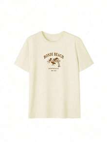 1 Piece Fashion Casual For Men And Women: Women's Summer Short-Sleeved T-Shirt, Casual And Loose Style, With An Australian Bondi Beach Print, For Everyday Wear And Street Style. Casual And Urban Summer Tops For Women, Cute Beach T-Shirts, Summer Tops For Women, Summer Going-Out Tops. Versatile, Easy To Match, Suitable For Daily Wear, Street Style, Vacation Outfits, Weekend Outfits. - 杏子 2 - 查看 2