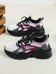 Sneaker da uomo, scarpe con suola spessa in maglia nera e rossa, multifunzionali per uso quotidiano alla moda, scarpe sportive con suola spessa personalizzate, adatte per tutte le stagioni, scarpe da passeggio all'aperto adatte per uso quotidiano, pendolarismo, viaggi e vacanze - nero rosso - Visualizzare 3