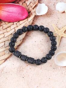 YAUKIA 1 Buah Gelang Manik-Manik Lava Alami untuk Pria, Simbol Kekuatan dan Kestabilan, Perhiasan Elastis, Ideal untuk Pemakaian Sehari-hari - MultiWarna - View 5