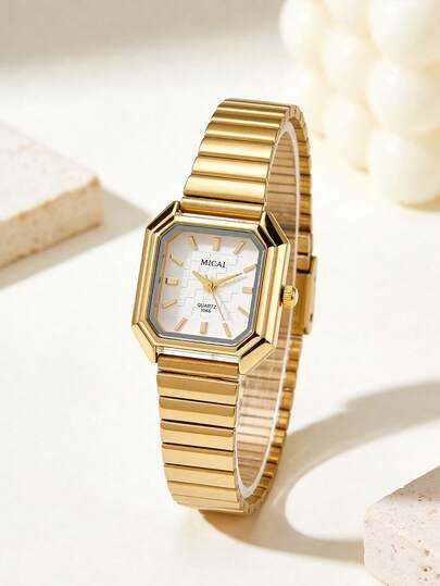 1pc Elegant Retro Women's Quartz Watch, Square Dial Design, High-Quality Alloy Case, Metal Strap, Fashionable And Elegant, Minimalist Style, Versatile For Daily Commute, Office, Perfectly Matches Modern Casual Outfits, Suitable For Outings, Work, Parties, Weddings, An Ideal Gift For Wife, Sister, Friend And Family On Birthdays, Anniversaries, Mother's Day And Other Special Occasions, A Refined Ladies' Wrist Watch Accessory