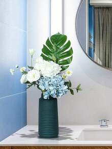 1pc Lifelike Hydrangea Flower Stem, White & Light Blue Artificial Hydrangea Flower Head, Suitable For Home, Kitchen, Wedding Decor, Plastic Spherical Flower, No Battery Or Power Required, Perfect For Valentine's Day And Seasonal Decoration - Baby Blue - View 5