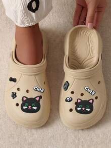 MAOLI 3D Decor Black Cat & Fish Cartoon Decoration Women's Clogs, 5cm Platform Thick Sole Funny Sandals, Summer New Soft Thick Non-Slip Slippers, Cat Claw Decor Fashion Sandals, Suitable For Home, Beach, Shower, Lightweight With Strap Open Toe Breathable Outdoor Casual Slippers - Light Brown - View 8