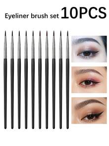 10pcs Professional Eyeliner Brushes, Precise Eyeliner Application Tool, Essential For Daily Eye Makeup, Includes Angled And Straight Brushes With Nylon Bristles, Portable Travel Size, Suitable For Makeup Beginners - Multicolor - View 3