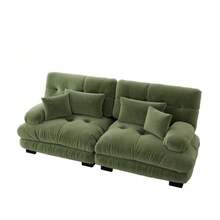 Cloud Corner Sofa For Living Room, Chenille Double Sofa With 2 Lumbar Cushions And 2 Decorative Cushions, Solid Wood Frame - Green - View 7
