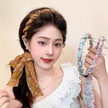 1pc Ins Style Early Spring/Summer Wide-Banded Small Floral Headband With Ribbon, High Crown Shaper, Non-Slip Hair Tie, Retro Countryside Romantic Sweet Elegant Daily Wear Accessory, Minimalist Fashion Hair Decor For Women,Holiday,Travel Hair Band Diadema Hair Hoop,Festival,Party - Multicolor - View 5