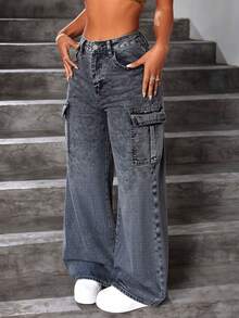 Straight-Leg Jeans In Washed Smoke Gray Denim With Multiple Pockets And Elastic Butt-Lifting Effect - Grey - View 3
