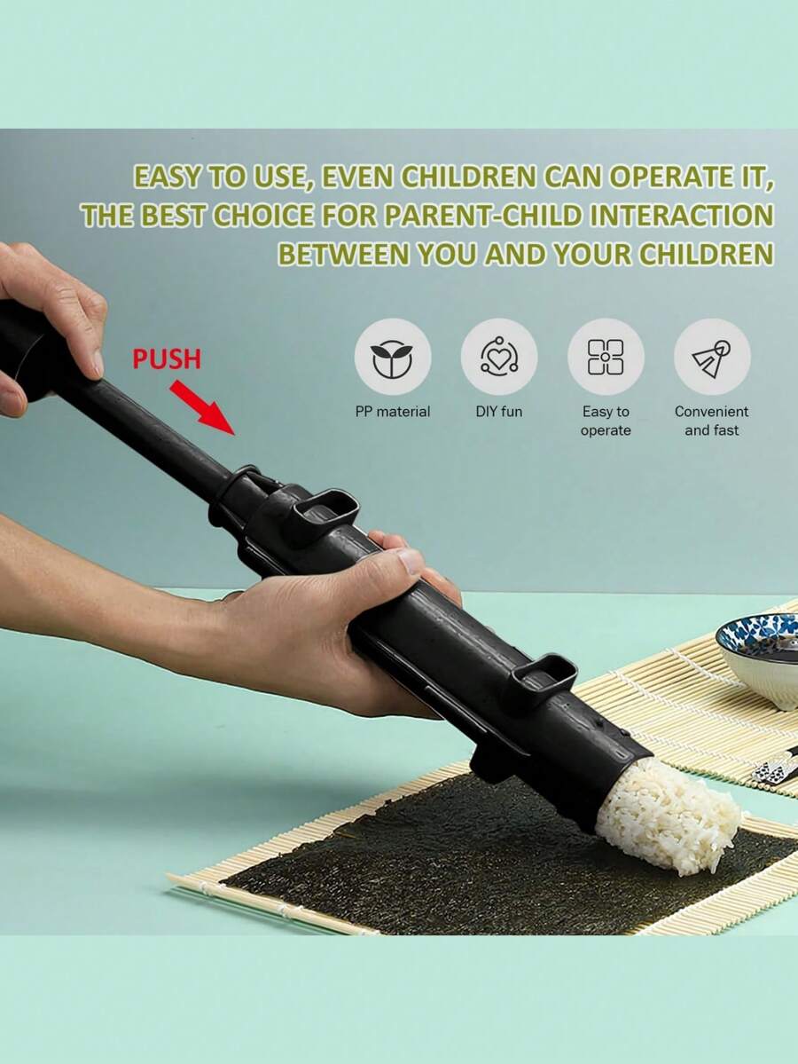 Bộ dụng cụ làm sushi 2 món, bao gồm ống cuốn sushi, chiếu cuốn sushi bằng tre, khuôn làm sushi và cơm nắm, dụng cụ cuốn sushi tự làm, bộ dụng cụ làm sushi cơ bản, quà tặng tiệc sushi tự làm, phụ kiện nhà bếp.