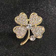 1 chiếc ghim cài áo hình cỏ bốn lá thanh lịch bằng hợp kim kẽm, đa năng dành cho nữ. - Vàng - Xem 3