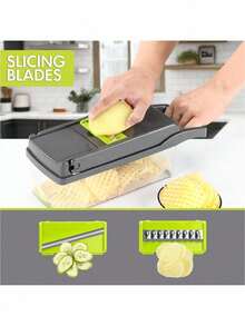 Bộ 16 món máy thái rau củ đa năng, dụng cụ nhà bếp tiện lợi để làm salad, kèm lưỡi dao thay thế, dụng cụ nấu ăn tiện dụng cho các bữa tiệc. - Máy cắt rau củ đa năng - Xem 3
