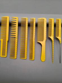 7件套专业美发梳套装，沙龙必备剪发梳，包括平头梳、女士梳、男士梳、发蜡梳、尖尾梳、尺规梳、长发梳、倒梳、解结梳、美发工具、柔顺梳，居家旅行皆宜，双面设计，耐热耐用PC材质 - 彩色 - 查看 16
