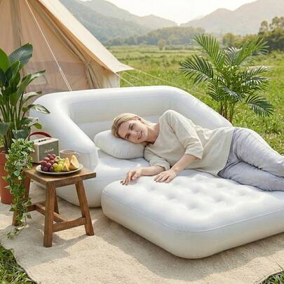 Sofá cama inflable 4 en 1, adecuado para sala de estar, hogar, patio trasero, jardín, camping, viajes a la playa y fiestas. Sofá plegable portátil, aplicable para temporada de bodas, bodas al aire libre, festivales, festivales de cerveza, regalos