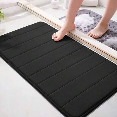 1 pieza Alfombra de baño de espuma de memoria de unicolor clásico, superficie de alta absorción y secado rápido, base antideslizante resistente, adecuada para baños y pisos de cocina, práctica y suave, también aplicable a dormitorios, dormitorios, lavandería. Diseño ligero y flexible, fácil de limpiar y mantener.