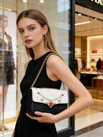 1 mặt dây chuyền hình trái tim đính ngọc trai sáng bóng, thích hợp cho túi xách nữ, túi đeo vai, túi đeo chéo, dự tiệc, du lịch, công sở.