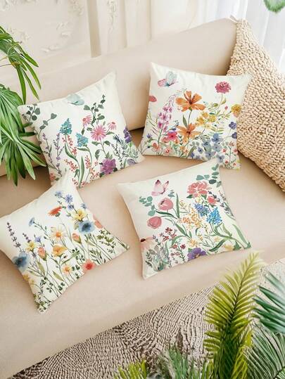 4 món đồ trang trí mùa xuân cho nhà cửa - Vỏ gối mùa xuân 17.7x17.7 inch, vỏ gối ngoài trời, vỏ gối trang trí nhà kiểu nông trại mùa xuân, vỏ gối vải lanh cho trang trí nhà cửa.