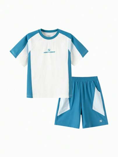 Balabala Conjunto de manga corta para niños primavera-verano 2026, top y pantalones cortos de algodón suave y de secado rápido, conjunto ligero y cómodo