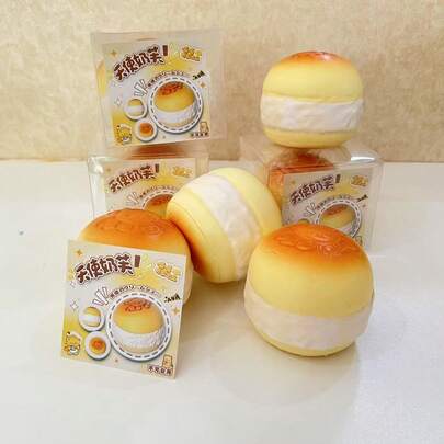 [New Novelty Stress Relief Toy] Soft, Sticky, Slow Rebound Toy! Round Realistic Bread Scented, Angel Food Cake Texture, Chewy Soothing Squeeze Toy - Suitable For: Teens/Adults - Valentine's Day/Birthday/Easter Creative Gift (Soft, Weird Thing/Adult Toy)