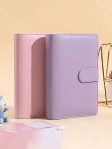 Juego de cuadernos de hojas sueltas de color macaron PU A6, con tapa desmontable, papelería creativa, incluye 8 bolsillos con cremallera - Multicolor - Ver 8