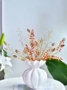 1pc Shiny Rhinestone Alloy Leaf Flower Branch Artificial Flower Fashion Crystal Decor Artificial Flower Holiday Gift Bouquet Durable No Maintenance Suitable For Wedding Decoration Home Tabletop Decor - Red - View 8