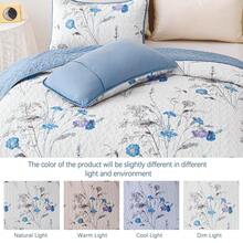 3 Pieces Purple  Floral Quilt Set King Size, Botanical Plants Pattern Bedspread Coverlet Set With 2 Pillowcases, Soft Lightweight Microfiber Bedding Set For All Season,Easter Gift, Mother's Day Gift, Wedding Gift, Wedding Supplies, Bedroom Supplies - 藍色 - 查看 6