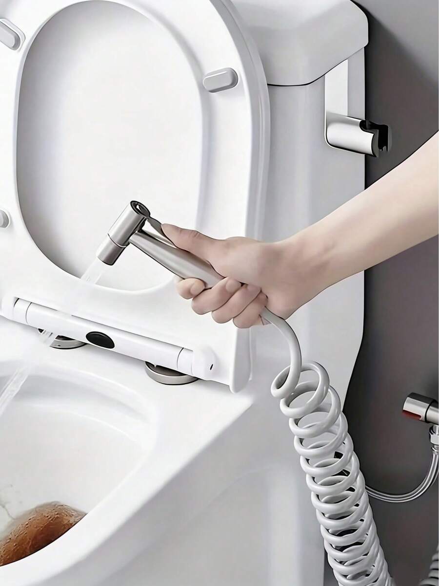 Conjunto de 3 Chuveiros de Alta Pressão em Aço Inoxidável, Incluindo um Chuveiro Manual Bidê e Acessórios para Banheira - Design Moderno, Controle de Desviador, Diversos Formatos, Instalação em Bancada de Furo Único - Melhora a Limpeza e o Conforto do Banheiro