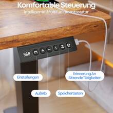 Devoko Gunji 160/180 Cm Height Adjustable Desk, L-Shaped Electric Standing Desk, Height Adjustable, Electric With 4-Function Memory, Ergonomic Gaming Table With Cable Management Tray, Hooks - 查看 6