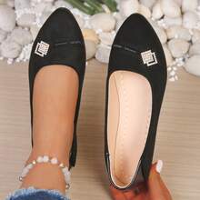 1 Pair Plain Basic Rivet Flat Loafers For Women, Suitable For Office Wear All Seasons - Black - View 9