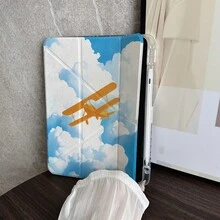 1pc Vintage Yellow Biplane Print Transparent Acrylic Multi-Angle Foldable Stand Tablet Case With Pen Slot, Suitable For IPad 10.9/10.2/Air 5th Gen/Pro11/10th/9.7/Air 2/(7th Gen)/(8th Gen)/Air 4/5/Pro 11/10th Generation 10.9 Inch 2022/Air 13(M3 2025) - Multicolor - View 9